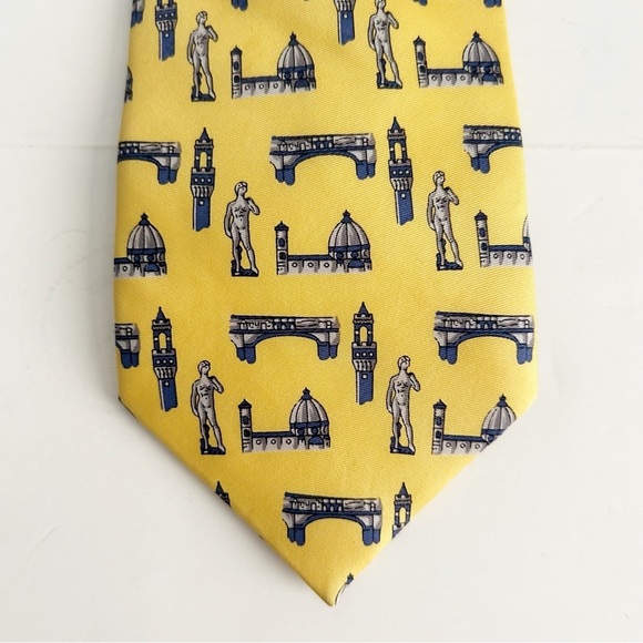 Yellow Patterned Men's Silk Tie - Picture 6 of 6